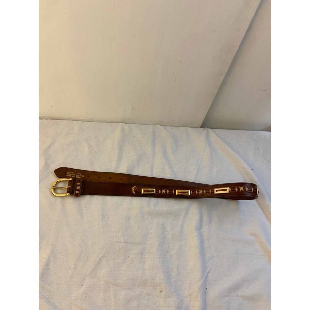 Leather Shop Belt Brown Gold Western Design Large 38" long. 1" wide